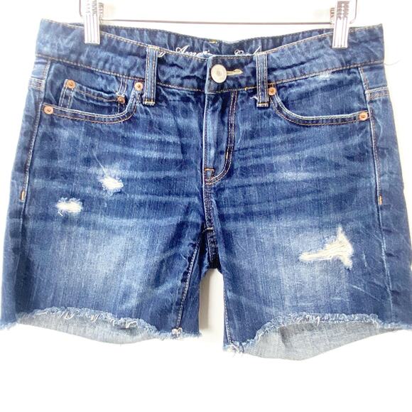 2/$30 American Eagle Outfitters 0 Womens Blue Distressed Raw Hem Jean Short - Picture 3 of 8